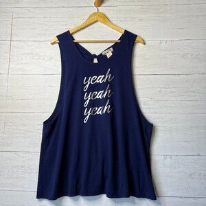 OP Tank Top Womens Size XL Navy with Silver Writing Yeah Yeah Yeah Open Back